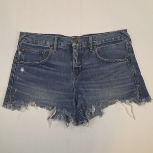 ​Free People Distressed V-Cut Denim Cutoff Shorts Blue 29